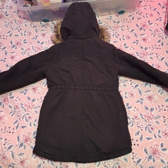 ❄️ Justice Girl's Black Winter Parka Jacket L (12/14) Fur Hood - Picture 7 of 10